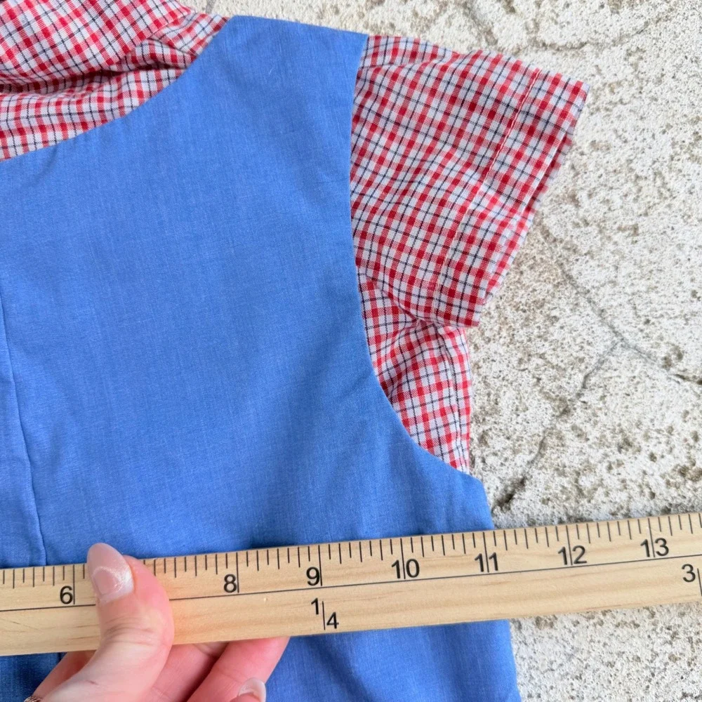 Vintage Overall Romper Gingham Shirt Set‎ Embroidered Bunny Playsuit 18 Months
